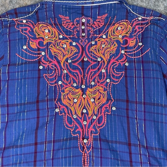 Roar Snap Up Embroidered Rhinestone Metallic Cowgirl Western Shirt -  Juniors L - Picture 12 of 16